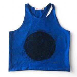Ardene Blue Geometric  Triangle Handmade Ink Art to Wear Print Tank Top Small